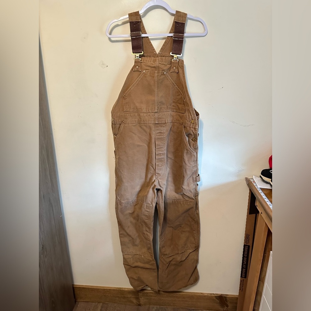 Vintage Carhartt Union USA Overalls Lined Duck Bib Double Knee R02 BRN sz‎ 38x29